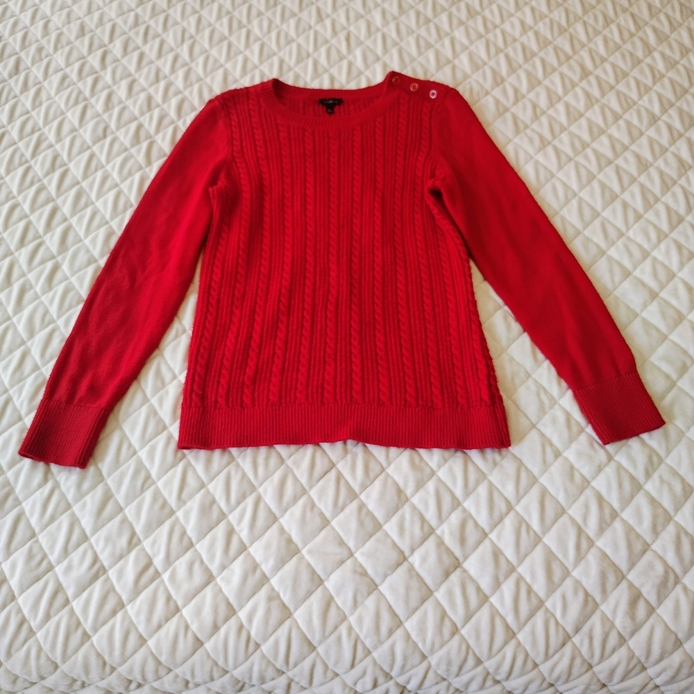 Talbots Cable Crewneck Sweater in red. Size S - Picture 2 of 8
